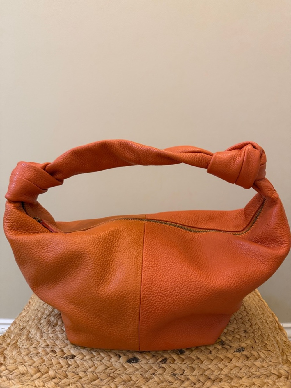 Sundance Orange Knotted Handle Leather Hobo Bag